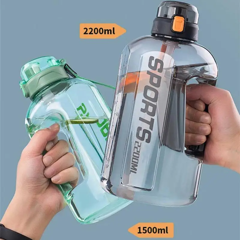 

1500ml/2200ml Large-capacity Water Cup Sports Fitness Kettle Portable Straw Cup Outdoor Travel Camping Plastic Water Bottle
