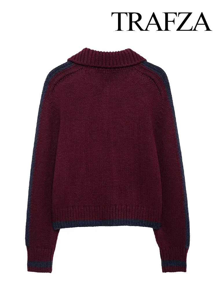 TRAFZA женский модный уличный стиль пуловер с отложным воротником свитер весенний