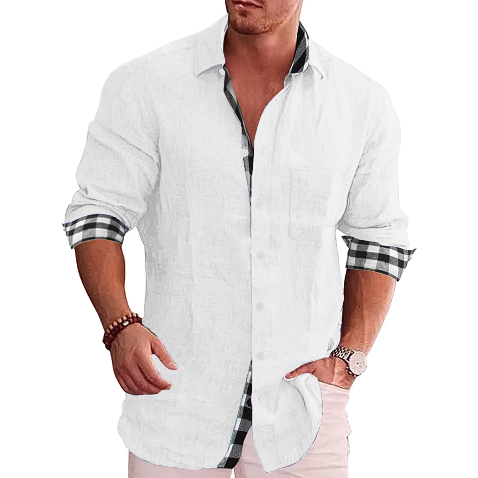 Men Daily Cotton Linen Shirt Long Sleeve Hippie Casual Beach T Shirts With Button Blouse Mens Heavy Cotton T Shirts