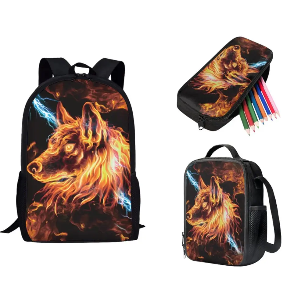 

Набор детских школьных сумок для мальчиков и девочек, рюкзак с рисунком огненного волка/мопса для детей, Прямая поставка