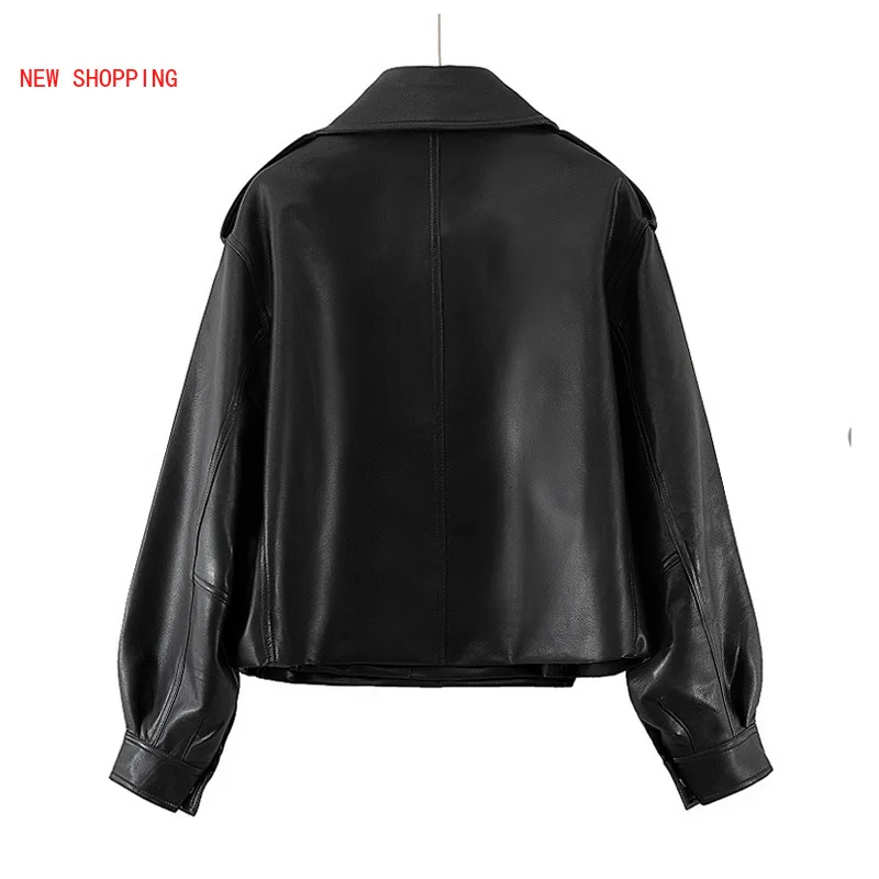 New Women Faux Leather Jacket Soft Loose Vintage Biker Coat Short Pockets Motor PU Black Jacket Autumn Street Leather Coat White