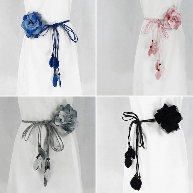 

Long String Tassel Decorative Skirt Dress Belts Ladies Chiffon Big Flower Thin Belt Fashion Korean Women Knotted Waistband New