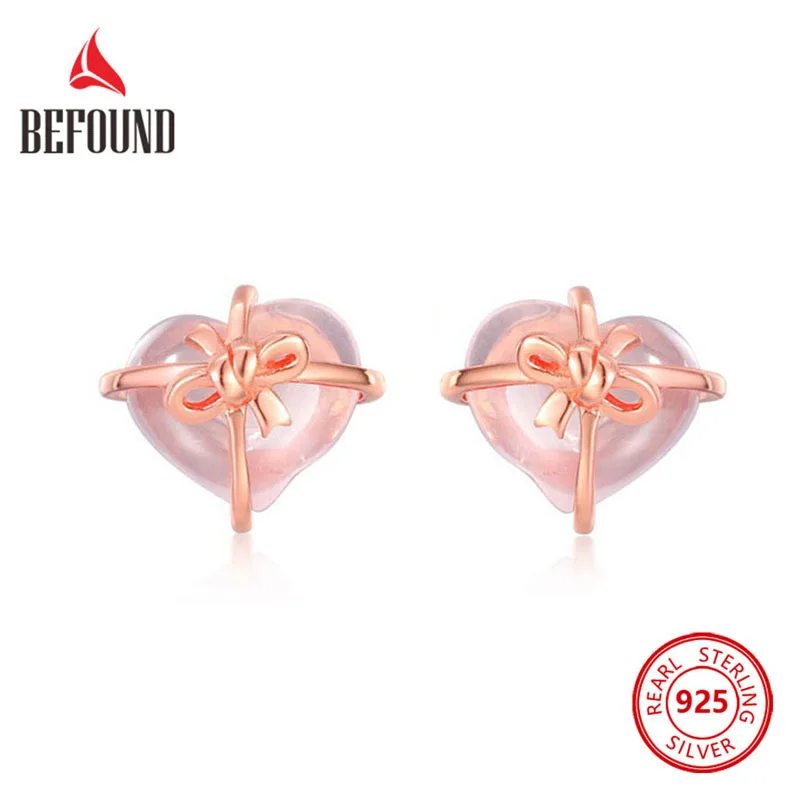 

Розовое сердце серьги 925 стерлингового серебра бантик повязка розовый кварц студ серьги для женщин милый день святого валентина ювелирные изделия подарок
