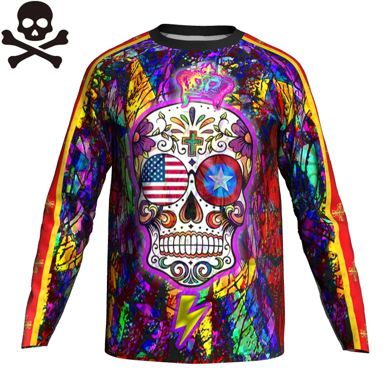 

Cycling Jersey USA Skull Motocross Shirt MTB Bike Long Jacket Bicycle Reaper BMX Clothes Halloween Wear Outdoor Mountain Road