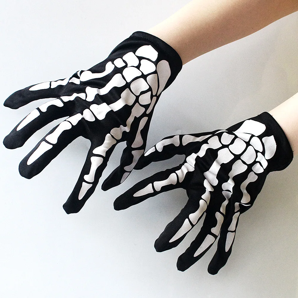 

Halloween Horror Skull Goth Punk Gloves Claw Bone Skeleton Cosplay Mitten Ghost Face Flower Bones Skeleton Show Short Gloves