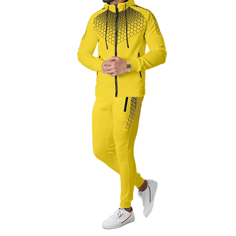 Daily casual sports men's sweater suit cotton blend youth trend Hoodie fashion long sleeved trousers two-piece set