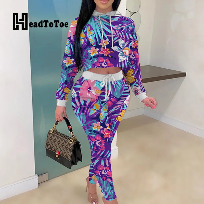 

Skinny Sporty Casual Tie Dye Women's Sets Full Sleeve Hooded Two Piece Outfits