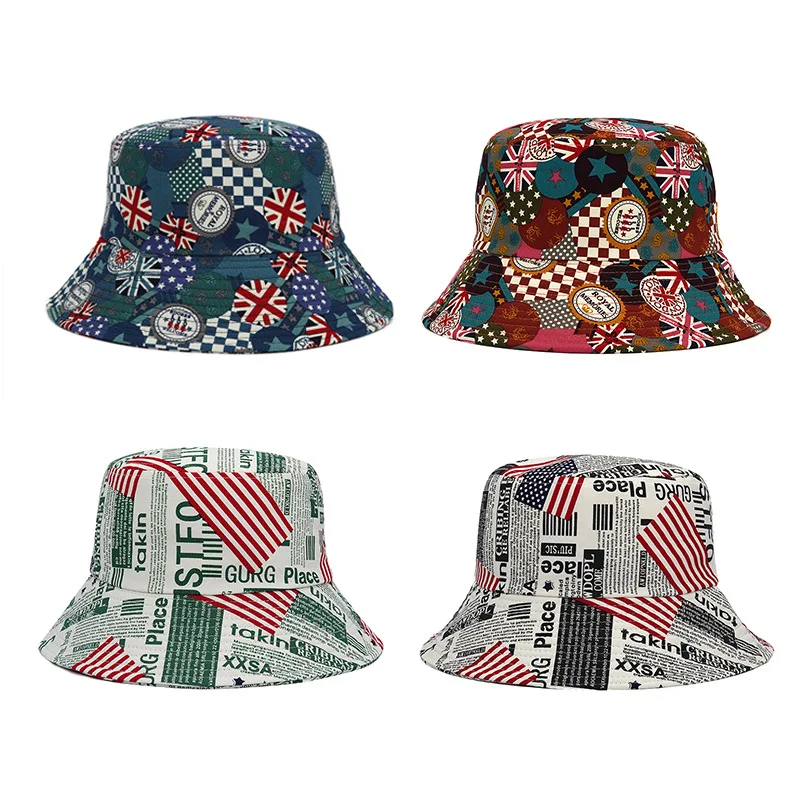 

UK Flag Letter Print Fisherman Cap Men Women Outdoor Star Bucket Hats Fashion Hip Hop Beach Sun Hat Teen Casual Panama