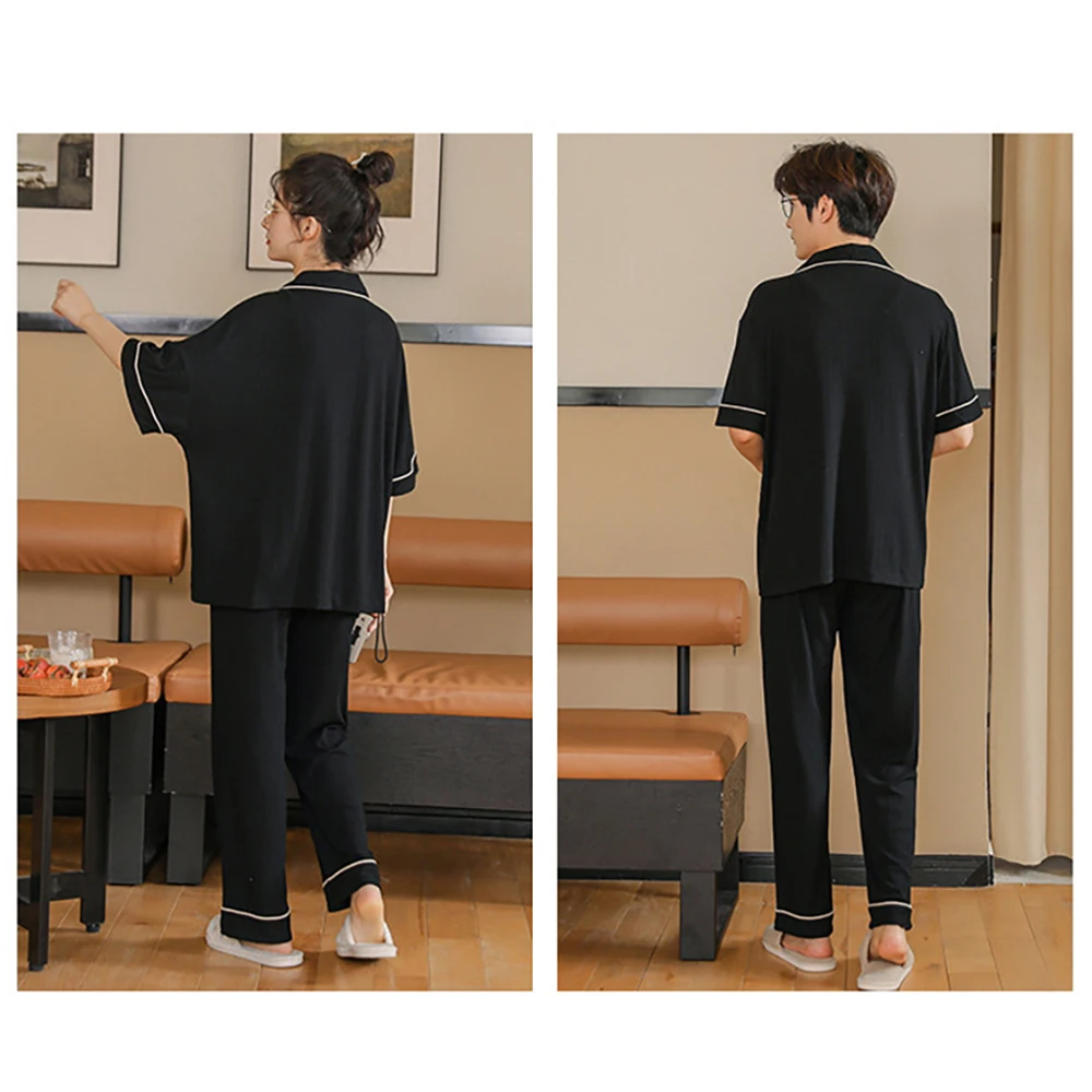 Couples 100% Cotton Sleepwear Women's Summer Casual Solid Short Sleeve Pyjamas Long Pajamas Pants Suit Comfort Men Pajama Sets