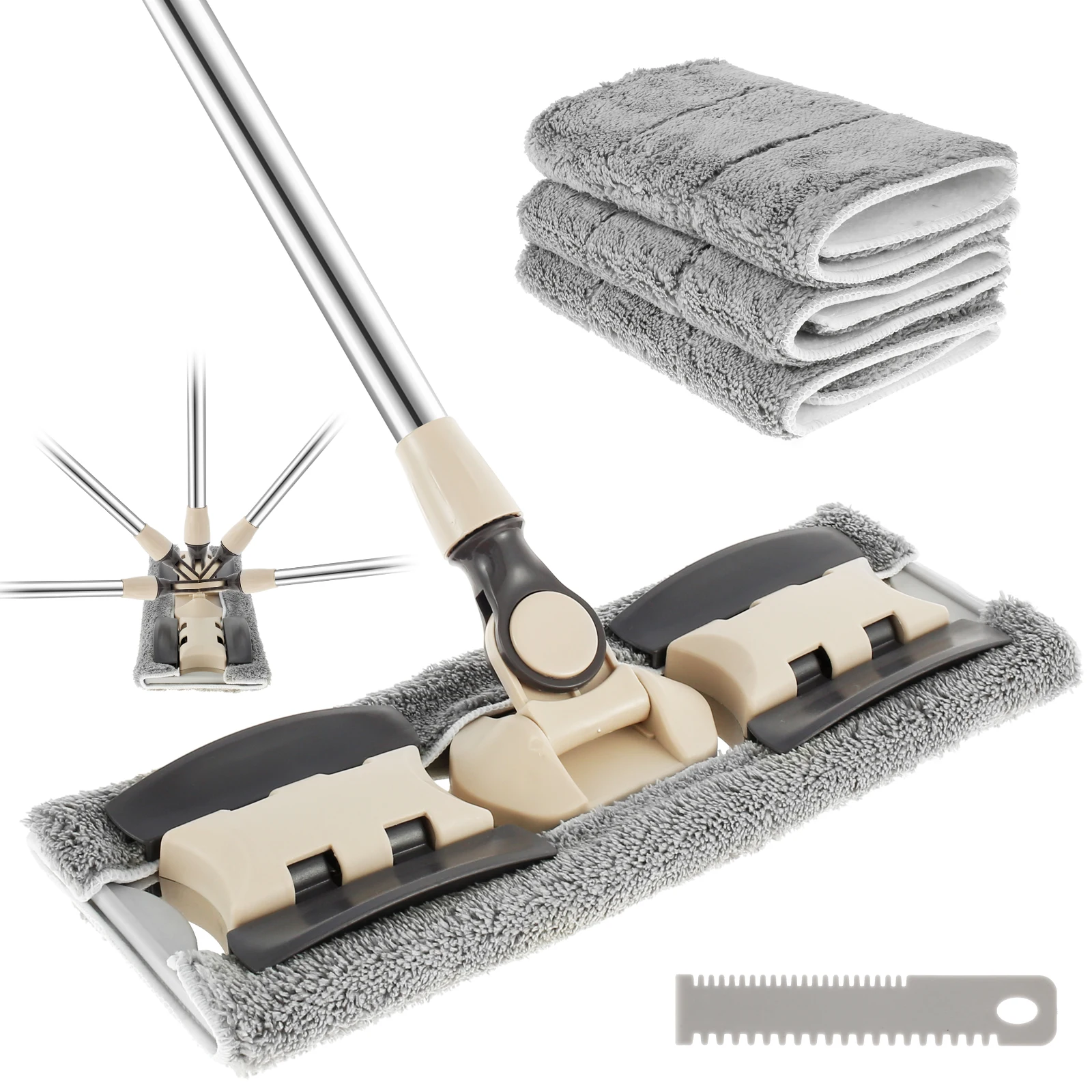 

360 Rotating Flat Floor Mop Adjustable Handle Home Floor Cleaning System with Washable Microfiber Pads Wet or Dry Cleaning Mops