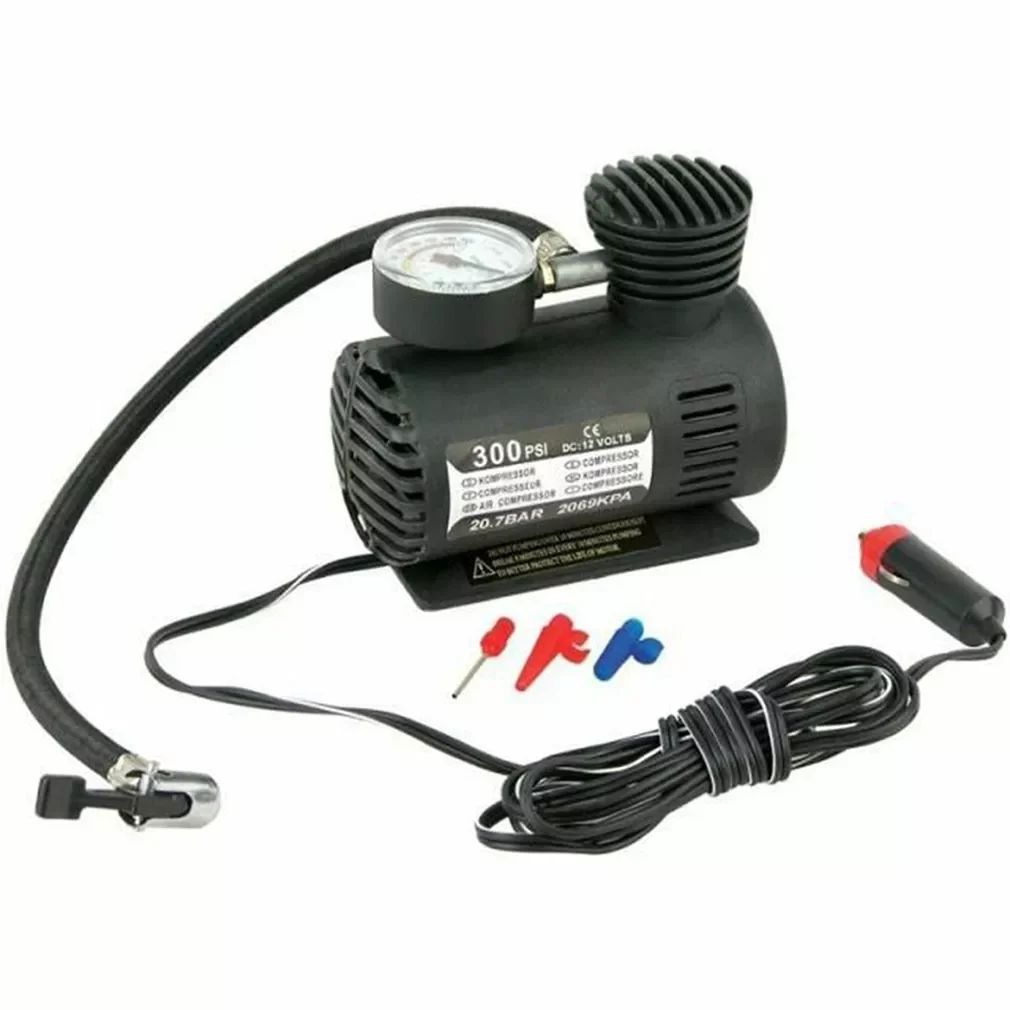 

Dc12V 300Psi Car Tire Inflator Auto Mini Air Compressor Tire Pump With Pressure Gauge For Car Bicycle Motorcycle Ball
