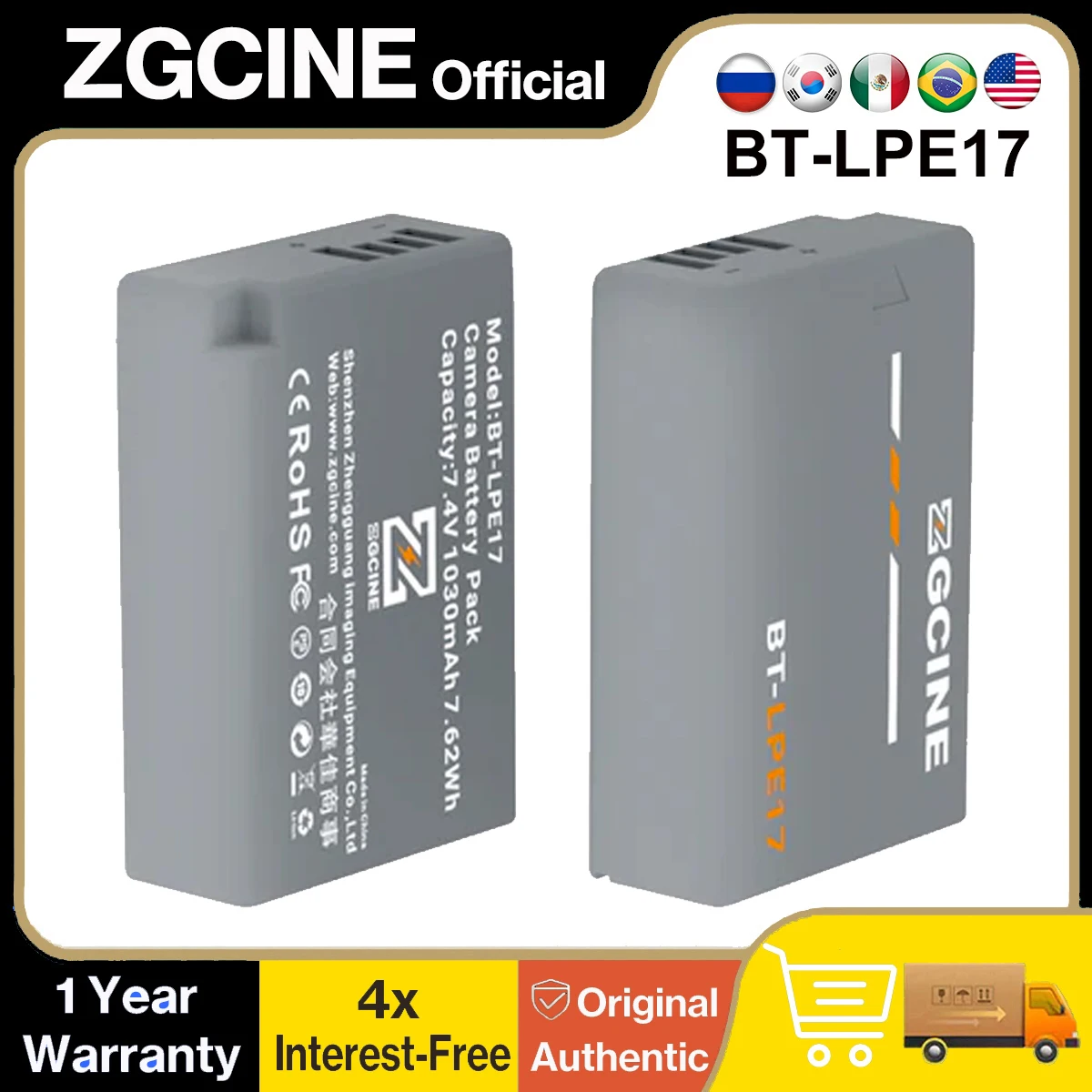 Фото ZGCINE LP-E17 Сменный аккумулятор 1030 мАч, полностью декодированный, оригинальный размер, подходит для быстрой зарядки Canon EOS R50 R10 R8 R100 M6 Mark II №1