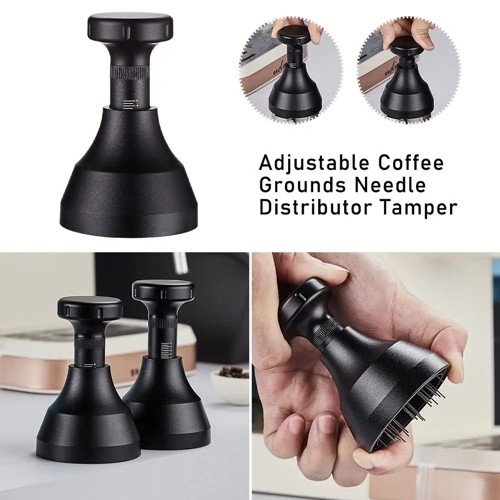

Adjustable Coffee Grounds Needle Distributor Tamper Black Stirring 58mm 51 Needle 53 Tools Distributor Powder Type K5O7