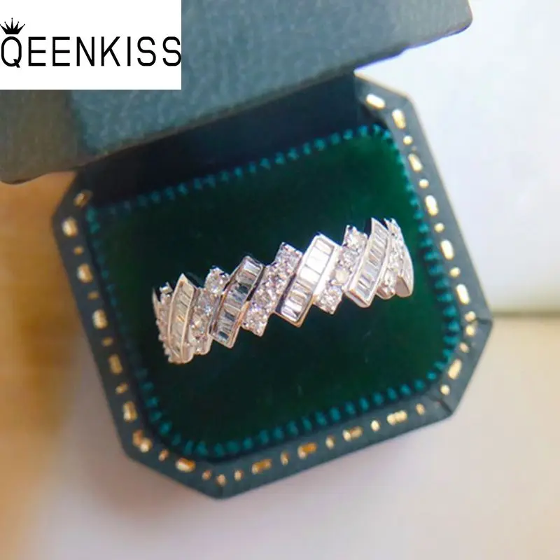 

QEENKISS RG7141 Fine Jewelry Wholesale Fashion Woman Girl Bride Party Birthday Wedding Gift ShinyAAA Zircon 18KT White Gold Ring