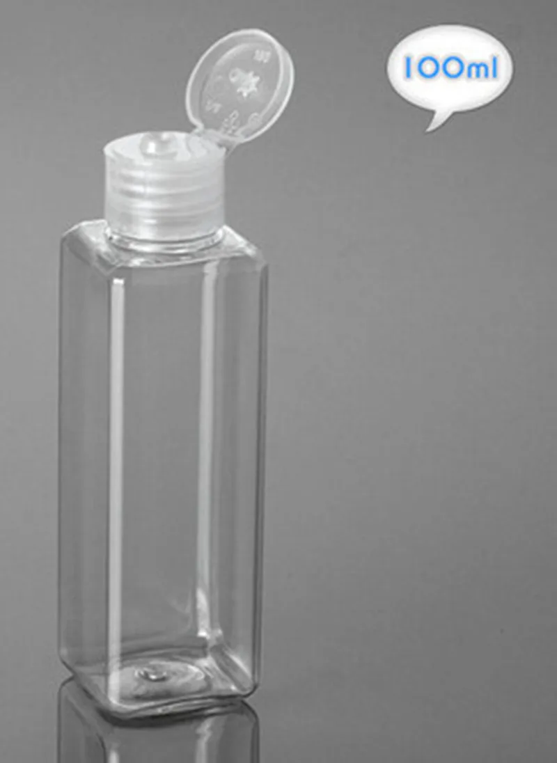 

100ml High Quality ,food grade ,Clear Square PET plastic bottle for cream ,lotion with flip cap refillable bottles reuse bottle