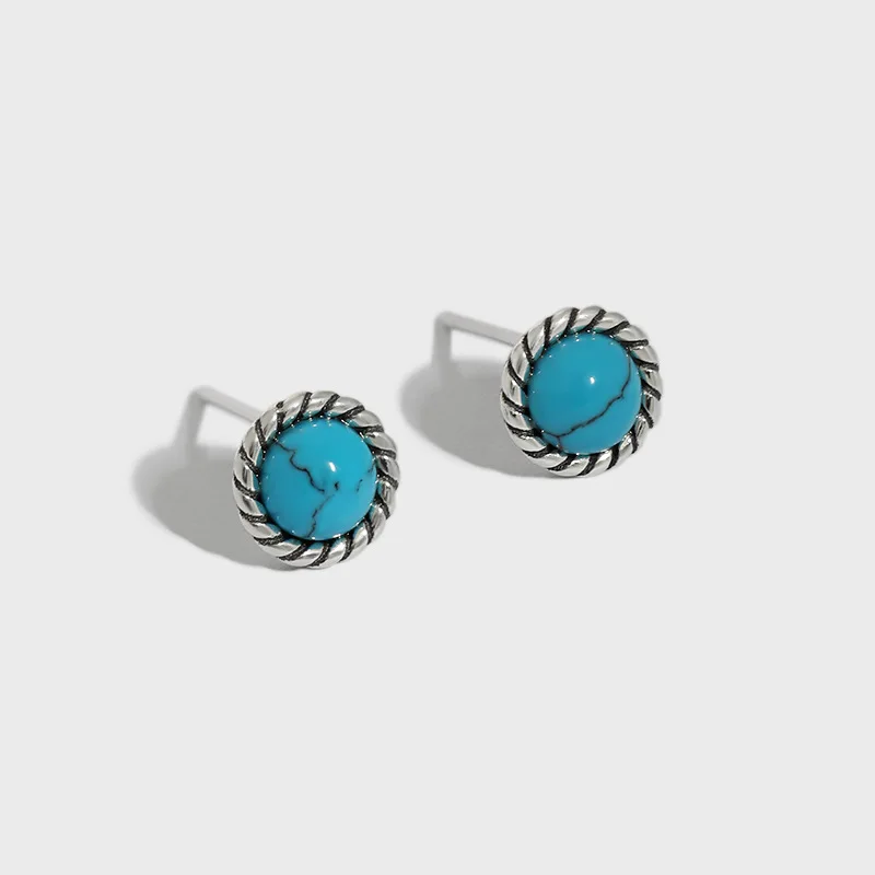 

Sterling silver earrings ins minimalist personality cold wind turquoise white shell earrings female student ear jewelry
