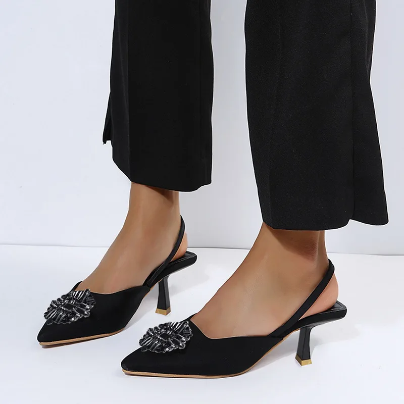 Женские Босоножки на каблуке модные туфли-лодочки с острым носком женские