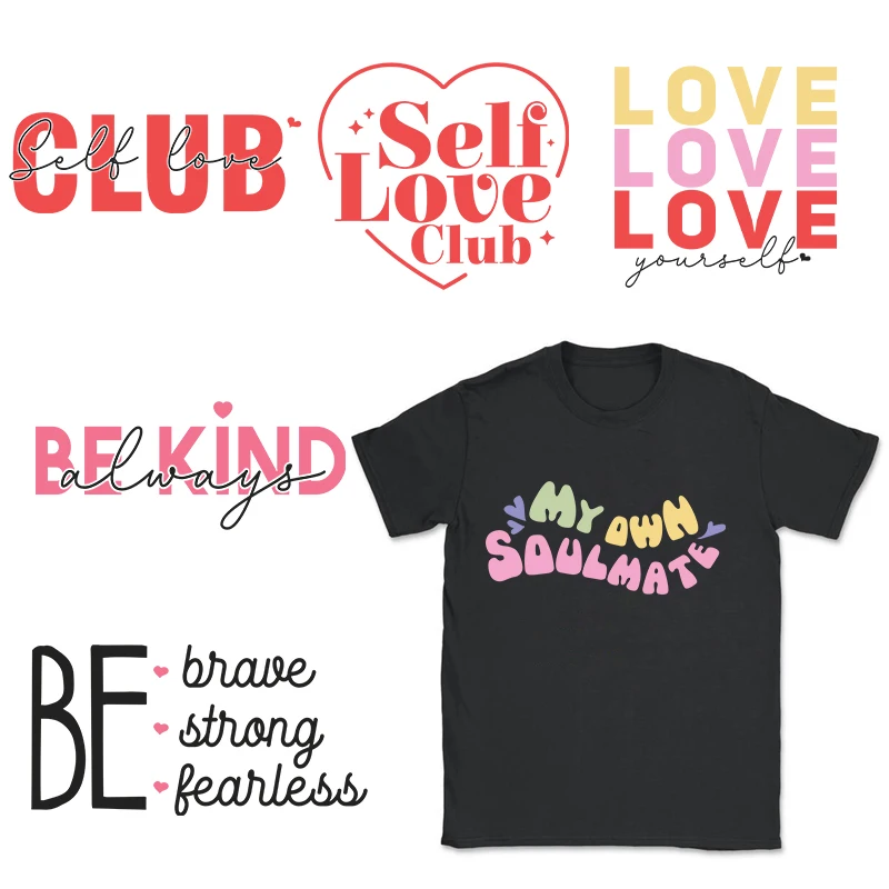 Красочные наклейки для переноса DTF Self Love одежда модная женская термопереносные