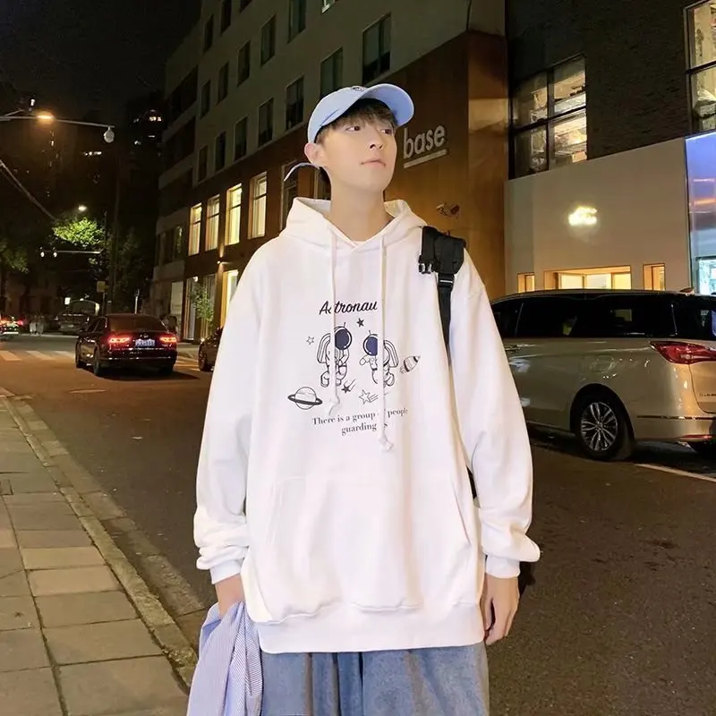 

Autumn and Winter Men's Sweater 2022 Loose Printed Casual Sports Jacket Trend All-match Plus Velvet Thickened Hooded Top