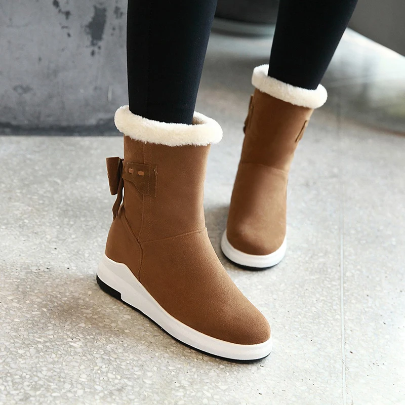 

Hot Rubber Flat Winter Warm Snow Boots Frosted Flock Material Slip-On Warm Plush Inner Student Shoes Bow Women's Boots