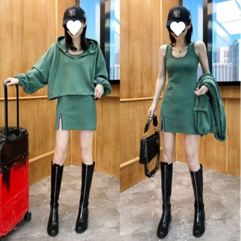 Модная Осенняя коллекция в европейском стиле куртка платье-майка комплект из 2