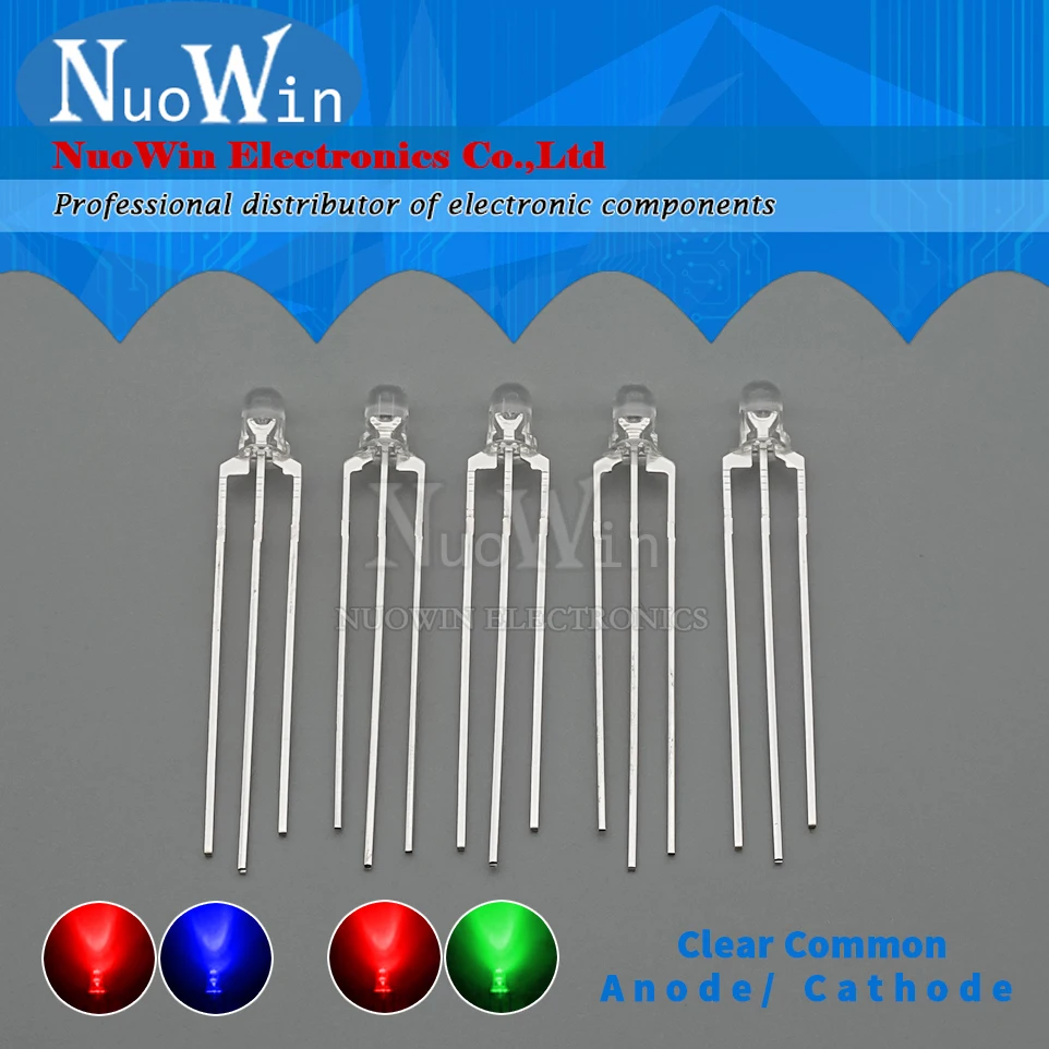 50pcs F3 3MM Round Clear / Fog Two Color Common Anode / Cathode LED Red & Green Red & Blue Bi-Color 3 Pins Light Emitting Diode