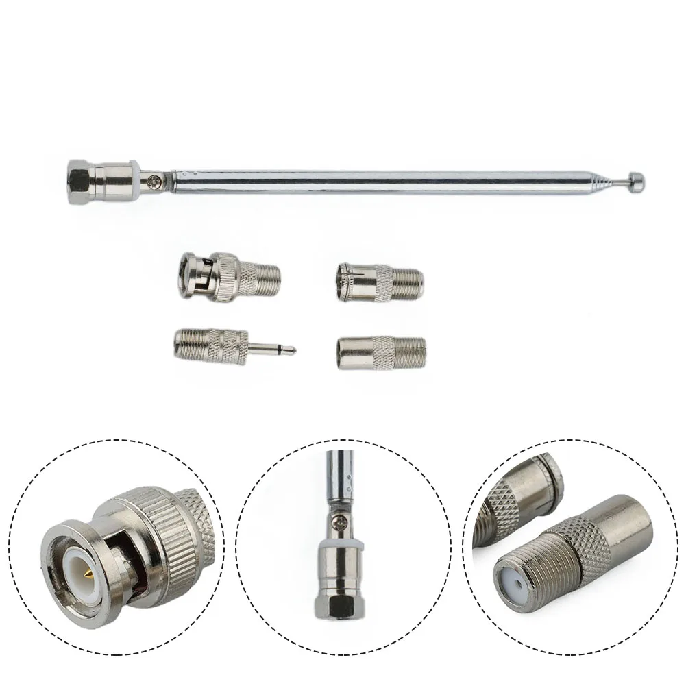 

5PCS Car Antenna 75 Ohm Telescopic Radio Antenna F Type Male Plug Connector Adapt Silver Practical Antenna Car Accessories