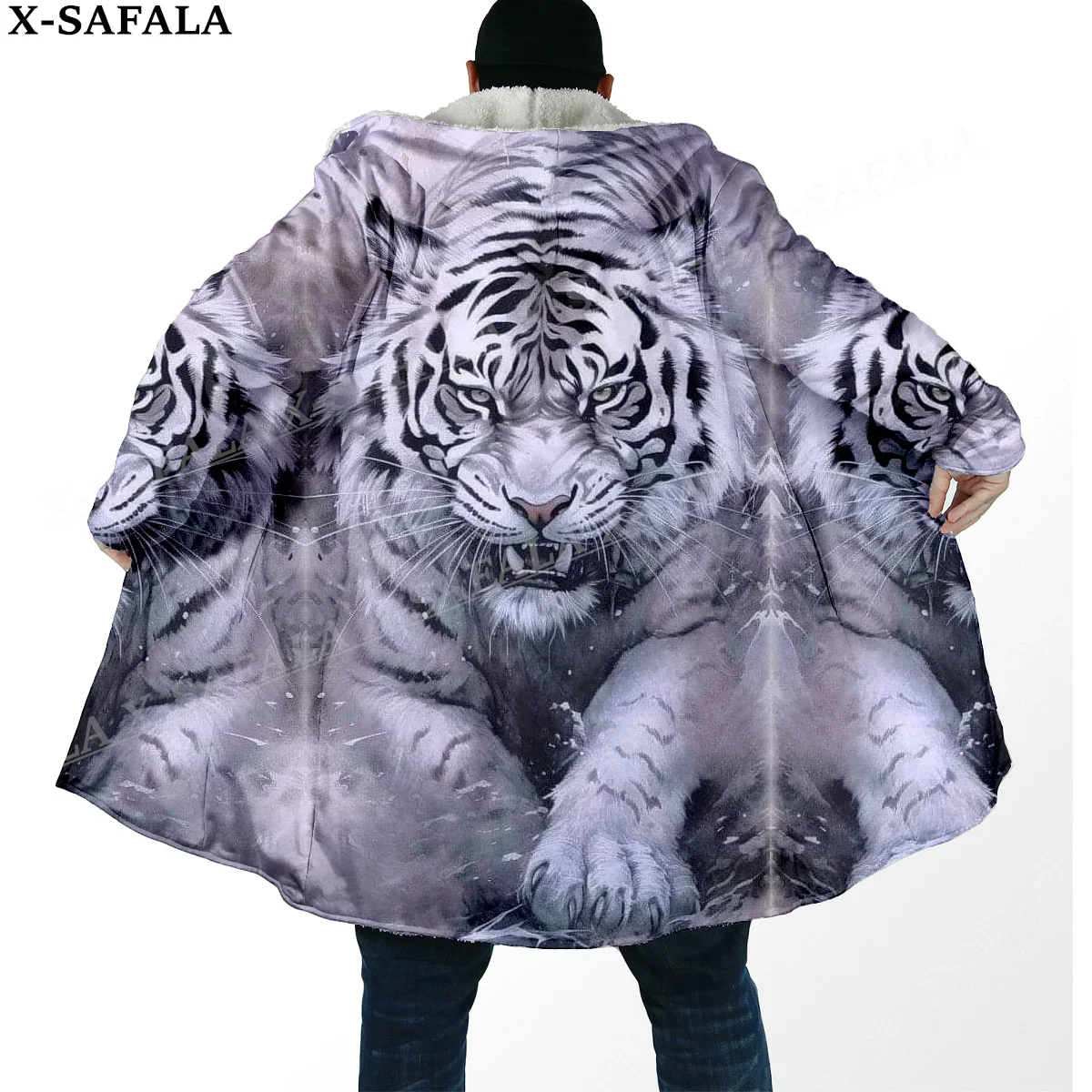 Мифология Тигр Король Дух толстый теплый плащ с капюшоном мужское пальто