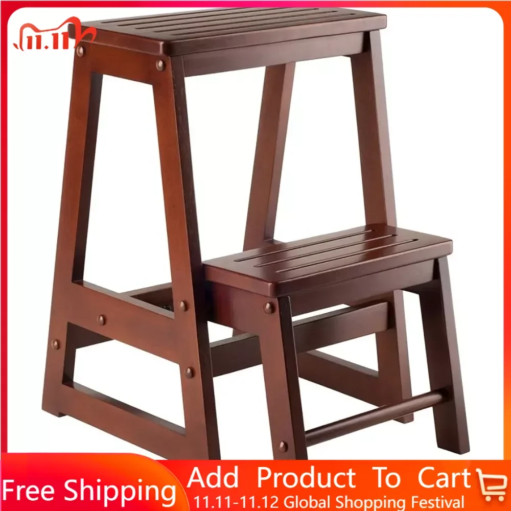 

Ladder Wood Stool Stairs Antique Walnut Free Shipping Step Kitchen Furniture Home