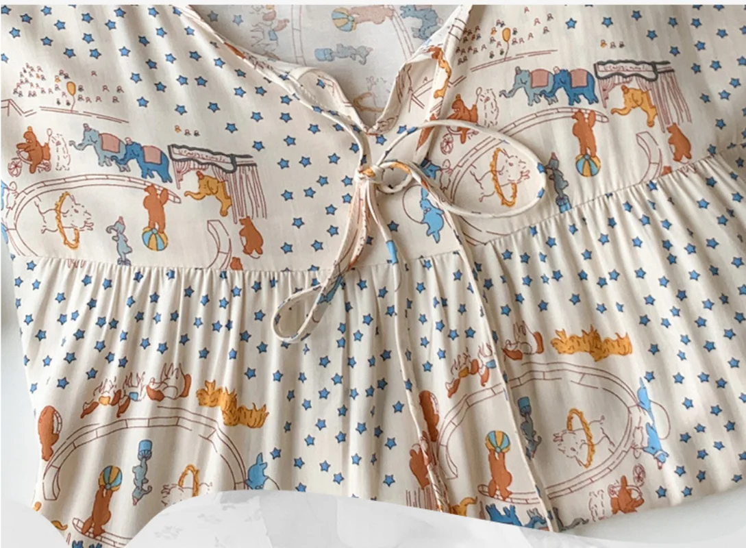 One-Piece Extended Women's Nightdress Clothes Round Neck Casual Ventilation Summer Home Art Dress Plus Size 5/4 Sleeve Korean