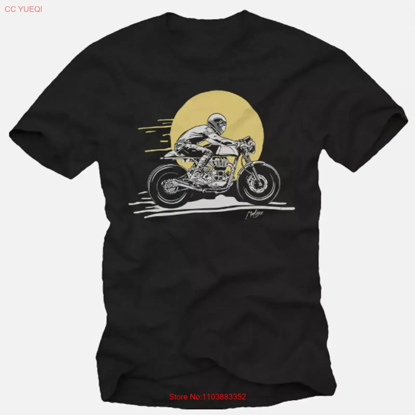 Фото Мужская черная мотоциклетная футболка Enfield Cafe Racer GT в винтажном стиле, с эффектом потертости, унисекс, универсальная, повседневная, дышащая №1