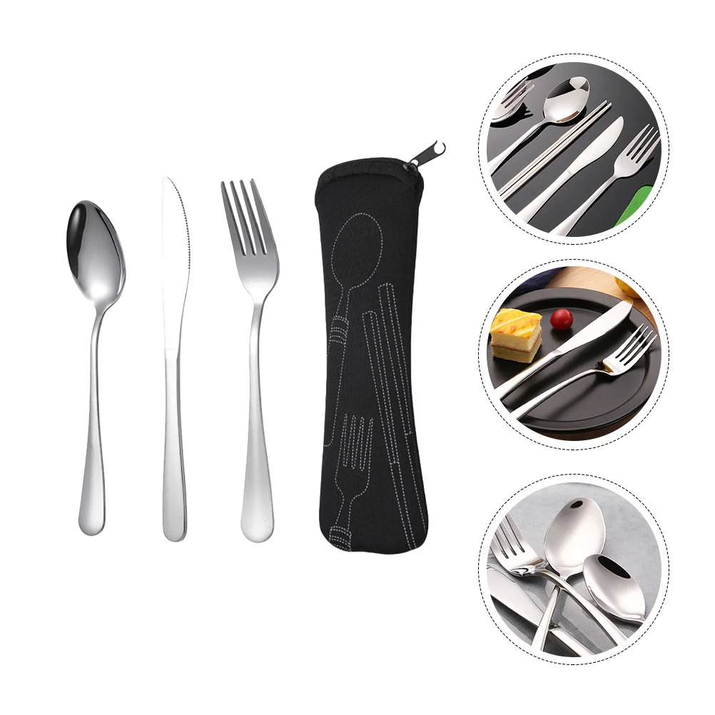 

Set Cutlery Stainless Steel Utensils Portable Flatware Fork Spoon Silverware Forks Picnic Travel Tableware Case Dinnerware