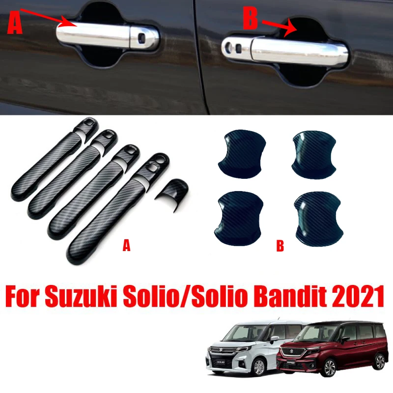 

Для Suzuki Solio/Solio Bandit 2021 2022 ABS углеродное хромированное покрытие дверной ручки чаши наклейка для отделки стильные аксессуары для автомобиля