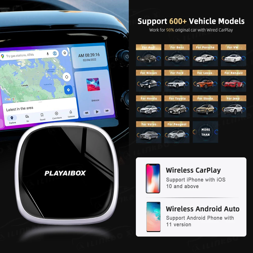 Ailinkbox Carplay Netflix Iptv беспроводной Android автомобильный тв-бокс 10 система Qualcomm 8Core