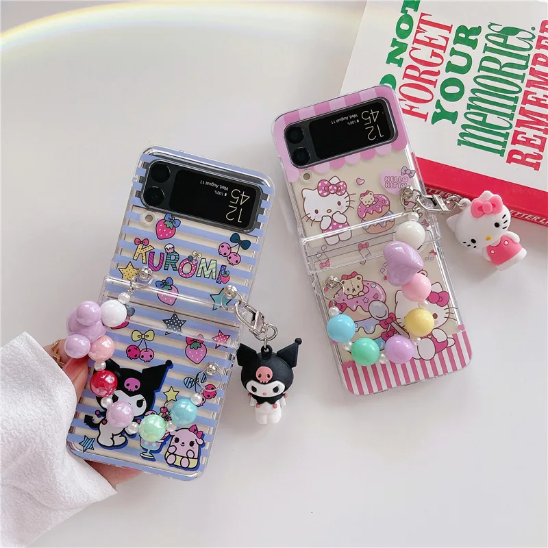 

Cartoon Cat Pendant Chains Phone Case for Samsung Galaxy Z Flip 3 Z Flip 4 Hard PC Back Cover for ZFlip3 ZFlip4 Case Shell