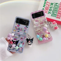 cartoon cat pendant chains phone case for samsung galaxy z flip 3 z flip 4 hard pc back cover for zflip3 zflip4 case shell