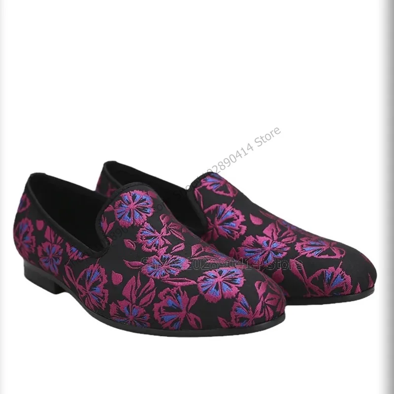 

Mixed Color Flower Embroidery Print Loafers Fashion Slip On Men Casual Shoes Luxury Handmade Party Feast Banquet Men Dress Shoes