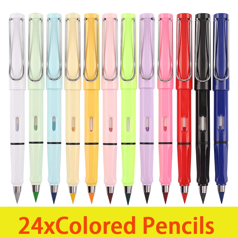 

24Pcs Colored Inkless Pencil Eternal Unlimited Pencils for Sketch Painting Tool School Supplies for Kid Stationery