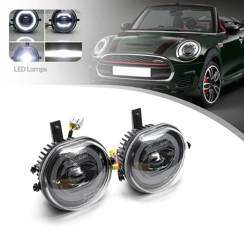 2Pcs For MINI Cooper F54 Clubman F55 F56 F57 Cabrio 14-17 LED White DRL Daytime Running Lights Halo Ring Fog Parking Lamps