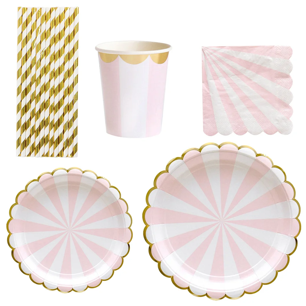 

69Pcs Paper Dinner Cups Straws Set Party Supplies )
