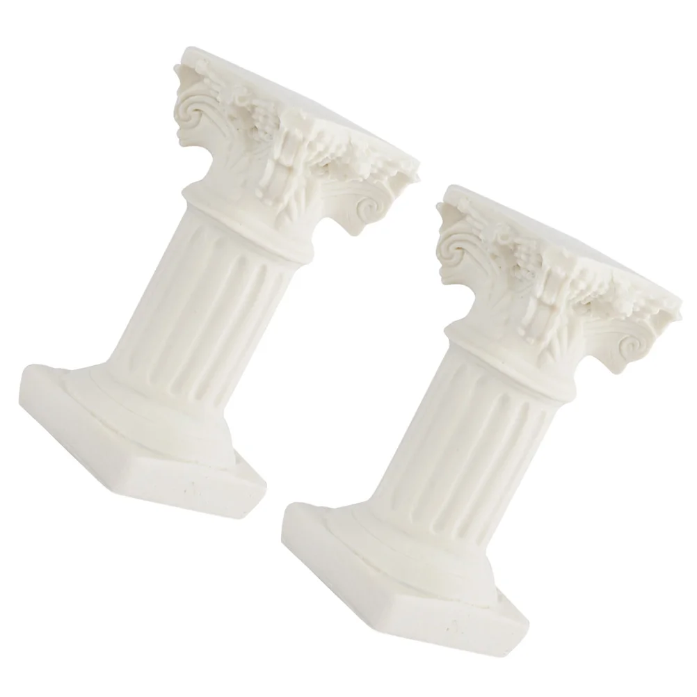 

2 Pcs Mini Style Embossment Pillar Resin Craft White Dining Table Decoration Ornament Artware Statue