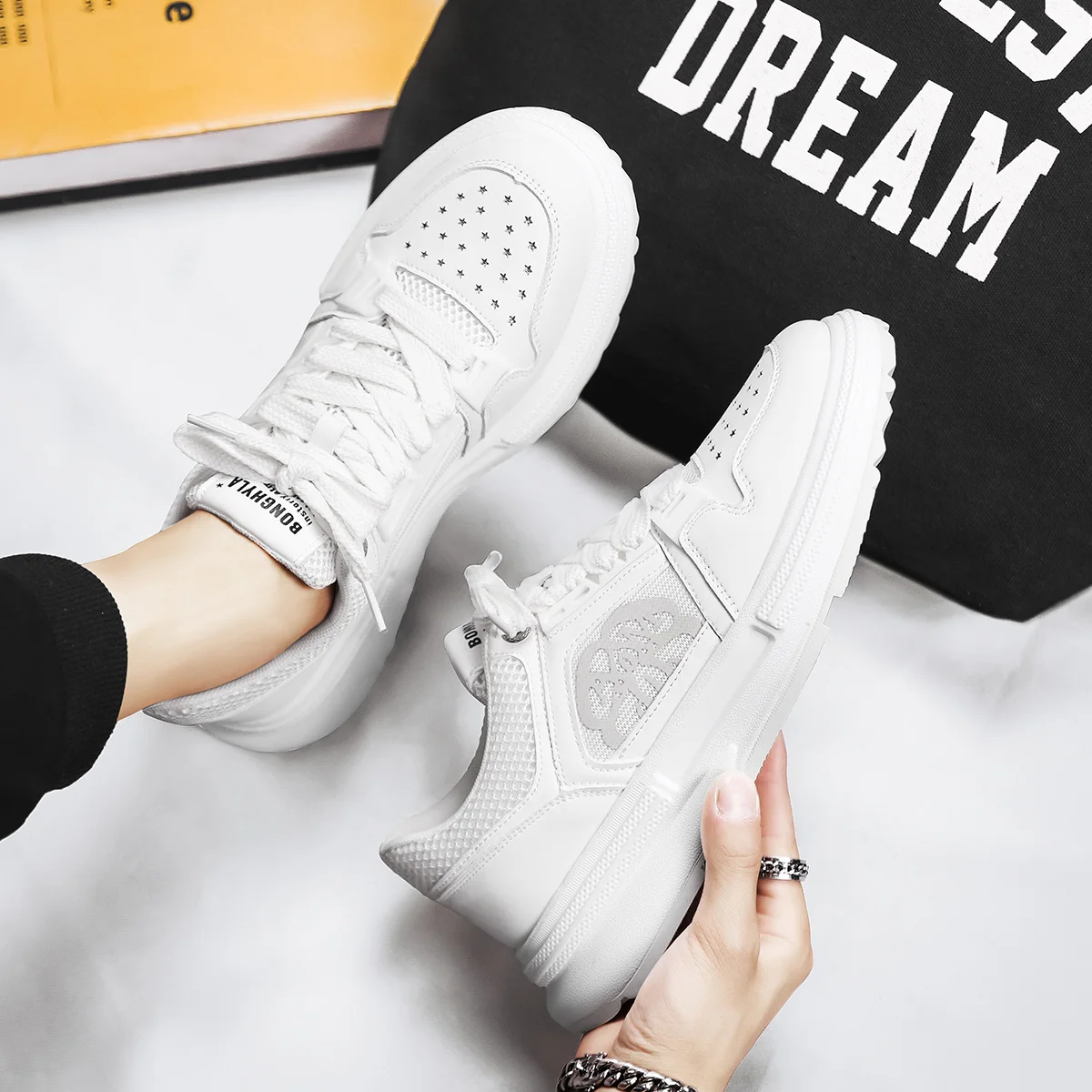 

Men's Skateboard Shoes Leather Fabric Walking Casual Spring Autumn Platform Fashion Trend Male Students Sport Travel Sneakers