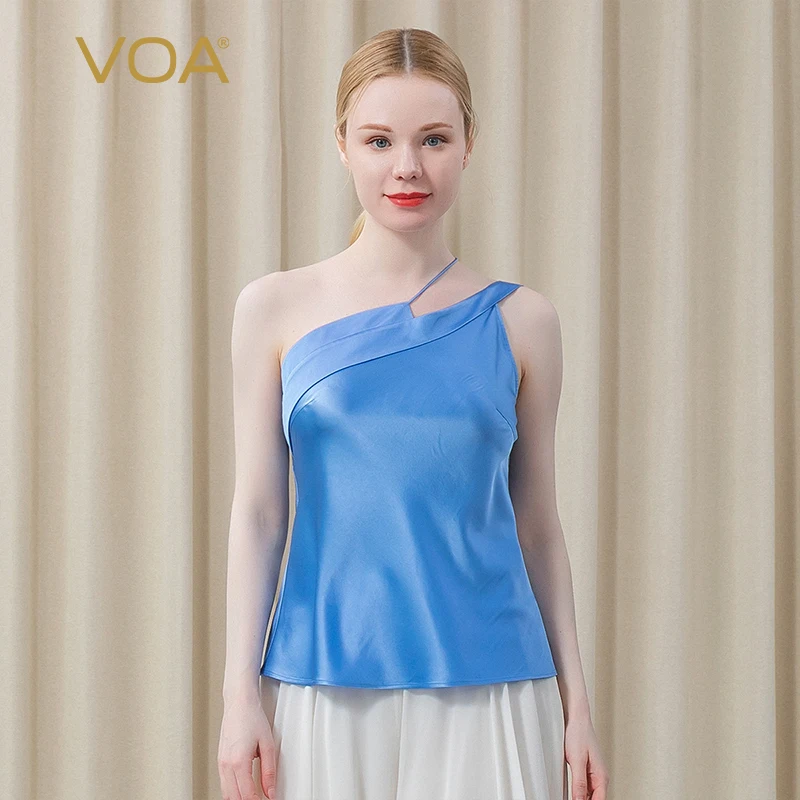 

(Clearance Sale) VOA Sleeveless Silk Elegant Spaghetti Straps Summer Tops Women Slight Strech Backless Tank Top Women DE21