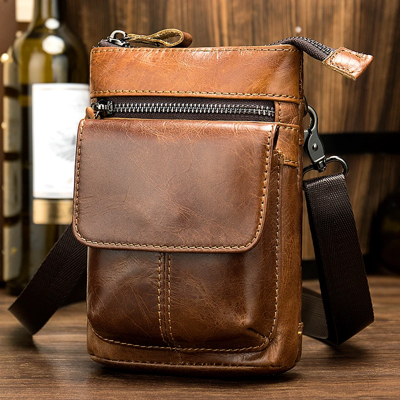 

Genuine Leather Fanny Pack Bag for Men Small Belt Messenger Side Sling Waist Hip Pouch Crossbody Men's Shoulder Chest Hand Bags