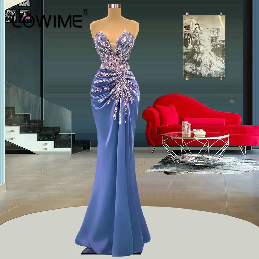 

Elegant Blue Sweetheart Neck Long Mermaid Evening Dresses for Women Wedding Party Floor Length Ruched Satin Prom Gowns Vestidos