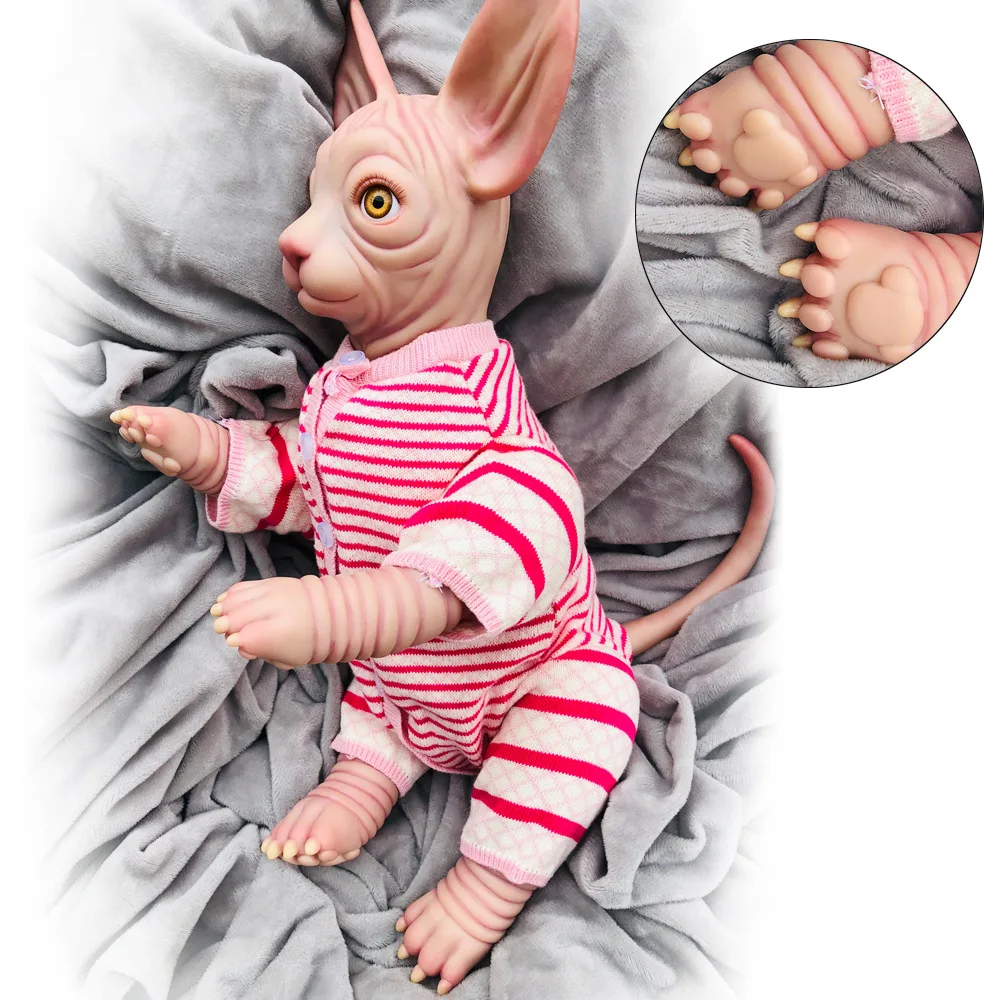 

Lifelike Reborn Cat Doll Hairless Sphinx Cat Finished Doll Model Creative Gift for Children Adults Toys