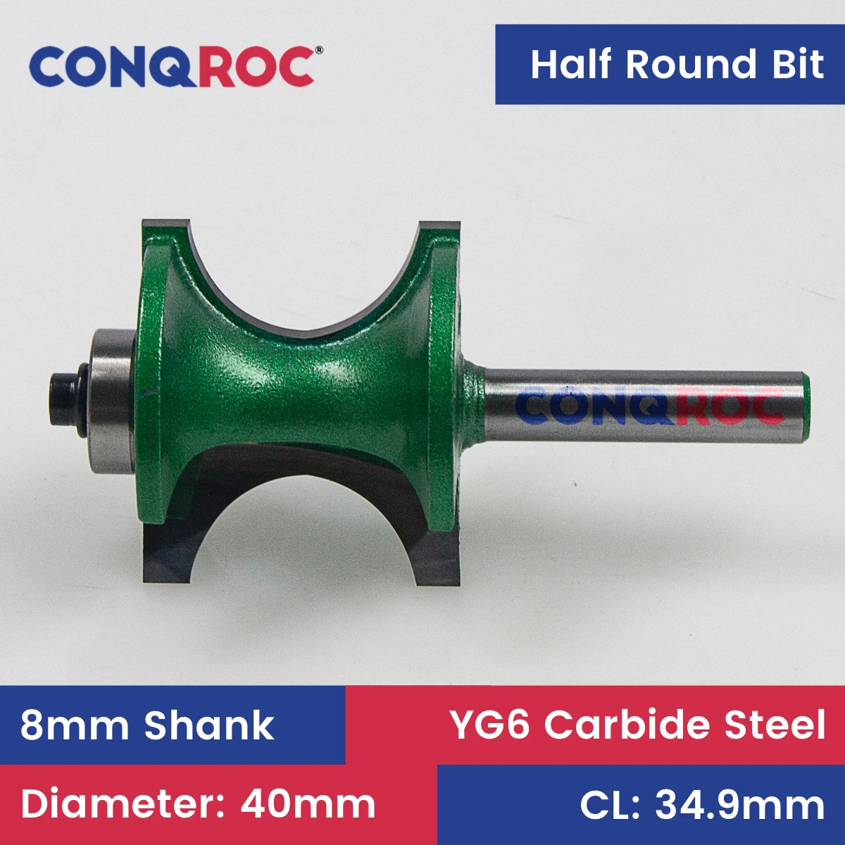 

8mm Shank Half Round Router Bit with Top Bearing Woodworking Bull Nose Milling Cutter Cutting Length-34.9mm Cutting Depth-12mm