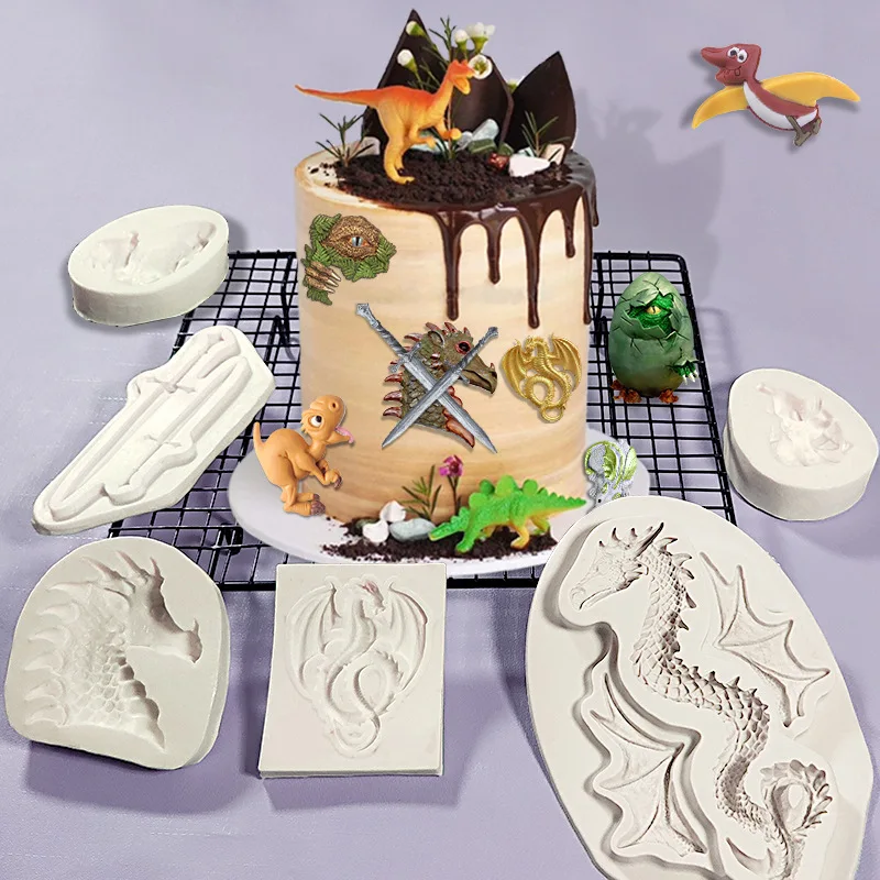 

Hot Sale Easter Dinosaur Sugar-turning Silicone Mold Diy Tyrannosaurus Chocolate Cake Handmade Clay Grinder