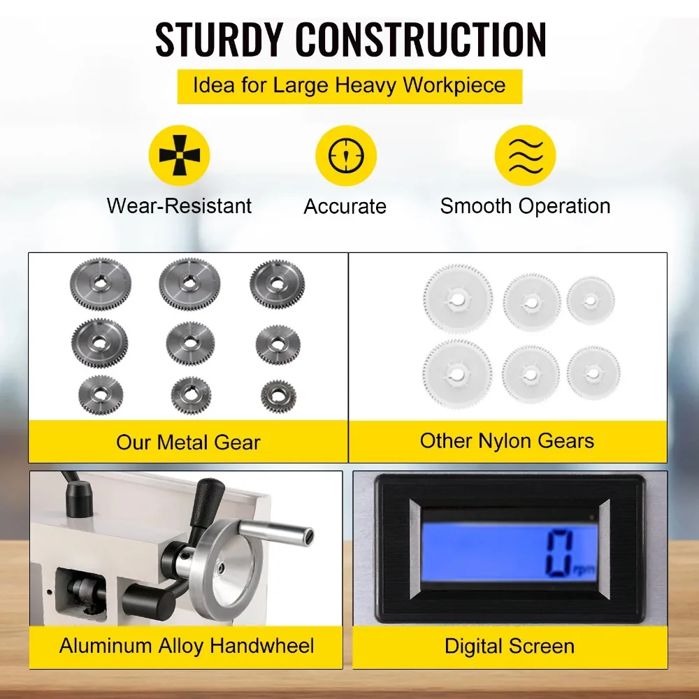 Мини-токарный станок по металлу VEVOR 8 &quotx 14&quot (210*350 мм) 650 Вт с переменной скоростью