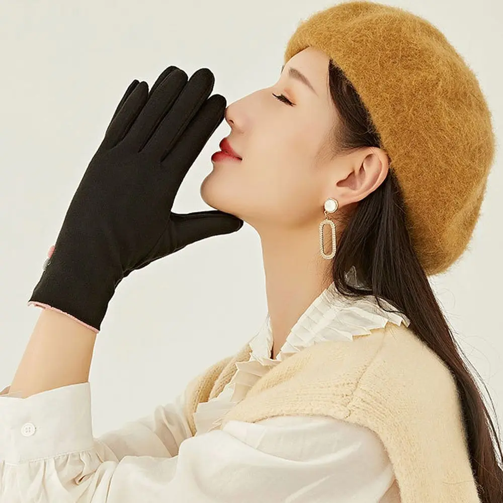 

Winter Breathable Outdoor Windproof Keep Warm Solid Color Full Finger Gloves Female Gloves Touch Screen Thick Mittens